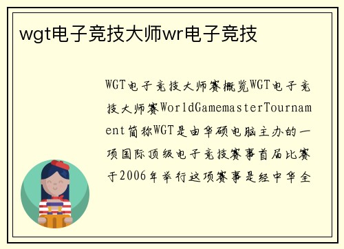 wgt电子竞技大师wr电子竞技